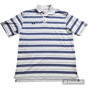 Under Armour Men's White and Blue Striped Polo Shirt